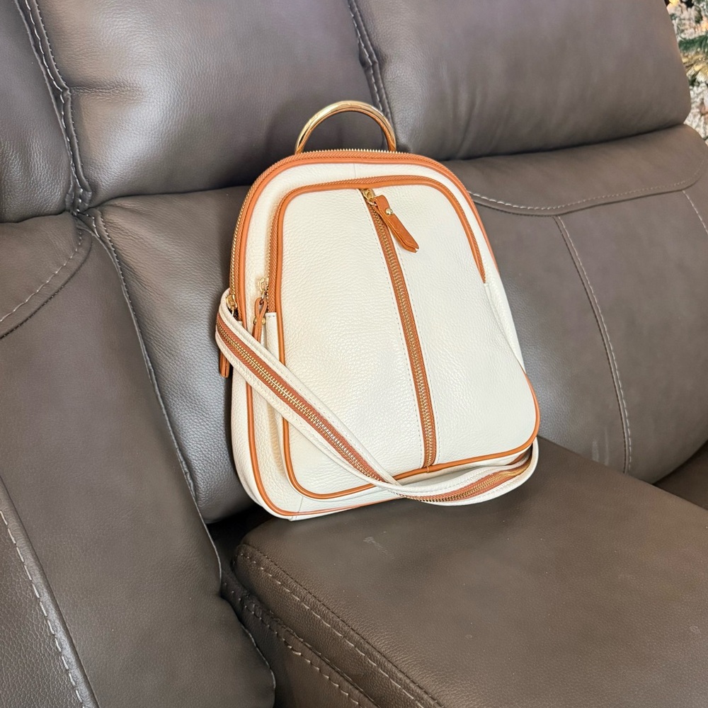 Valentina Cream and Tan CONVERTIBLE Backpack NWT